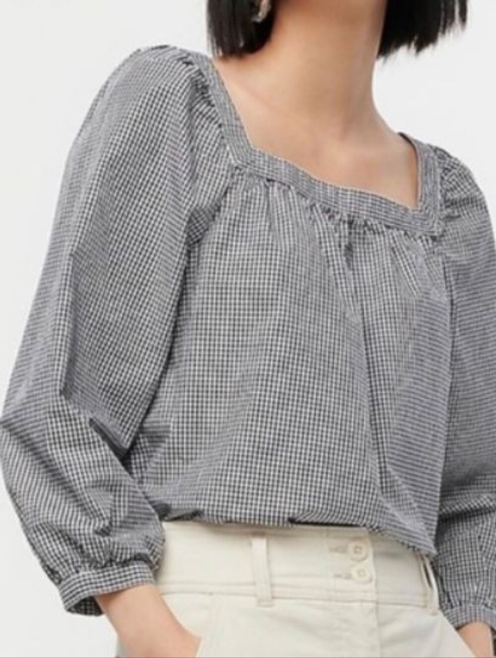 J. Crew Gingham Square Neck Puff Sleeve Blouse 100% Cotton Size 6
